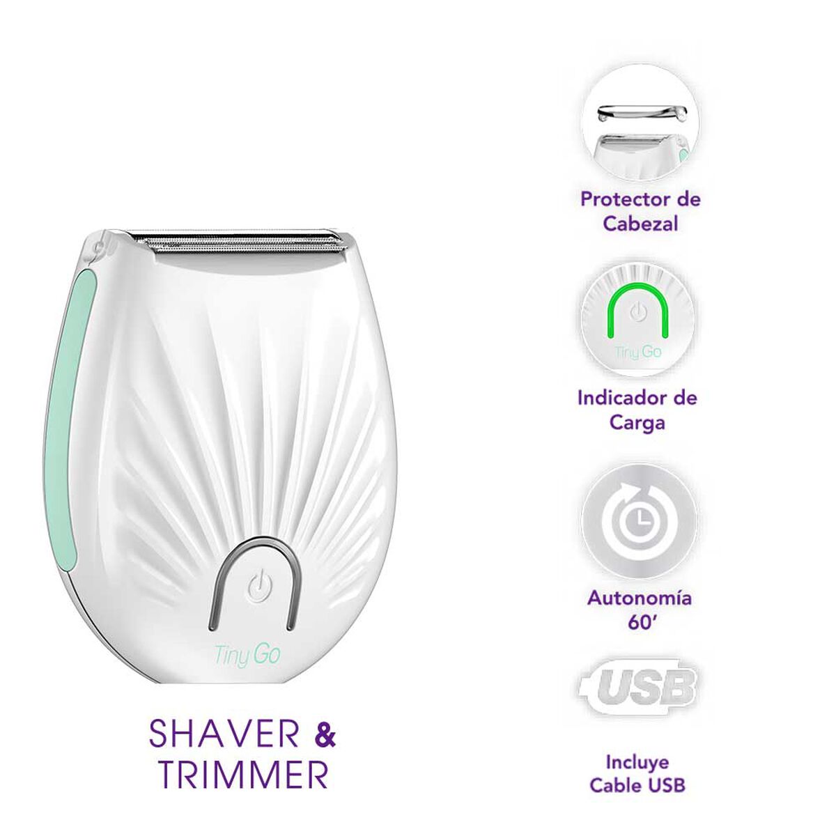 Pack Afeitadora Femenina Gama Tiny Go USB + Crema Corporal Vainilla 200 ml