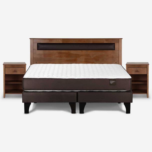 Cama Europea Rosen Base Dividida King Ergo T + Respaldo + 2 Veladores
