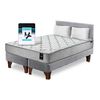 Cama Europea Latam Home Base Dividida 2 Plazas Cannon  + 2 Almohadas + Sábanas + Respaldo Tela Gris