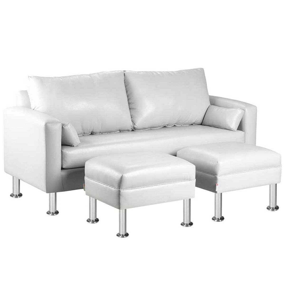 Juego de Living Bodevir Sky PU 12 Sofá 3 Cuerpos + Dos Pouf 1 Cuerpo Blanco 