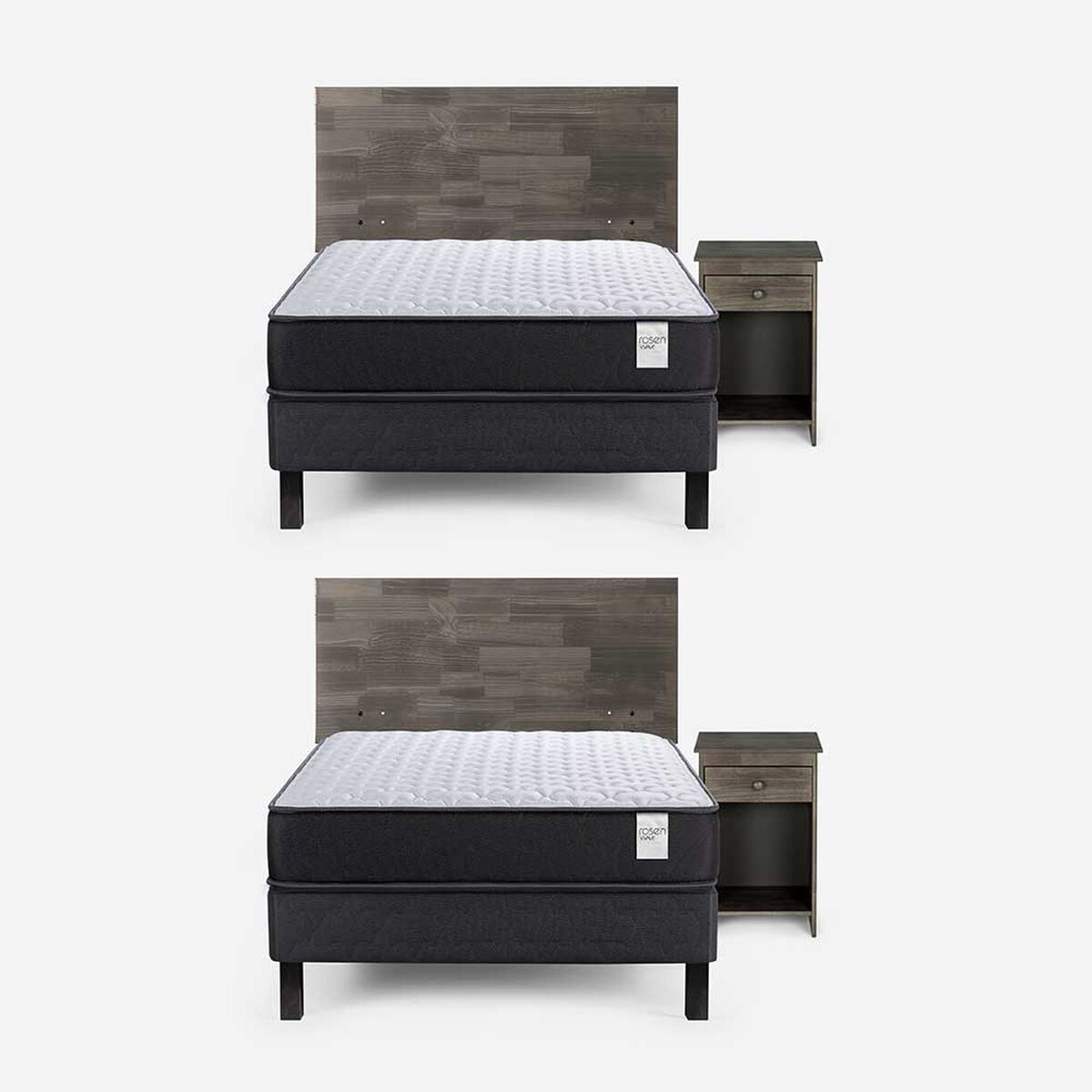 Camas Europeas Dúplex Rosen 1,5 Plazas Wave + Respaldo + Velador Tabor Grafito