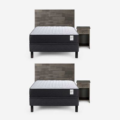 Camas Europeas Dúplex Rosen 1,5 Plazas Wave + Respaldo + Velador Tabor Grafito