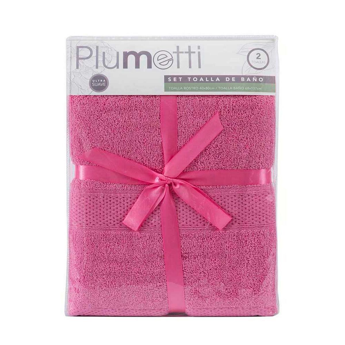 Set 2 Toallas de Ba&ntilde;o Plumetti Colorix 68 x 137 cm Fucsia