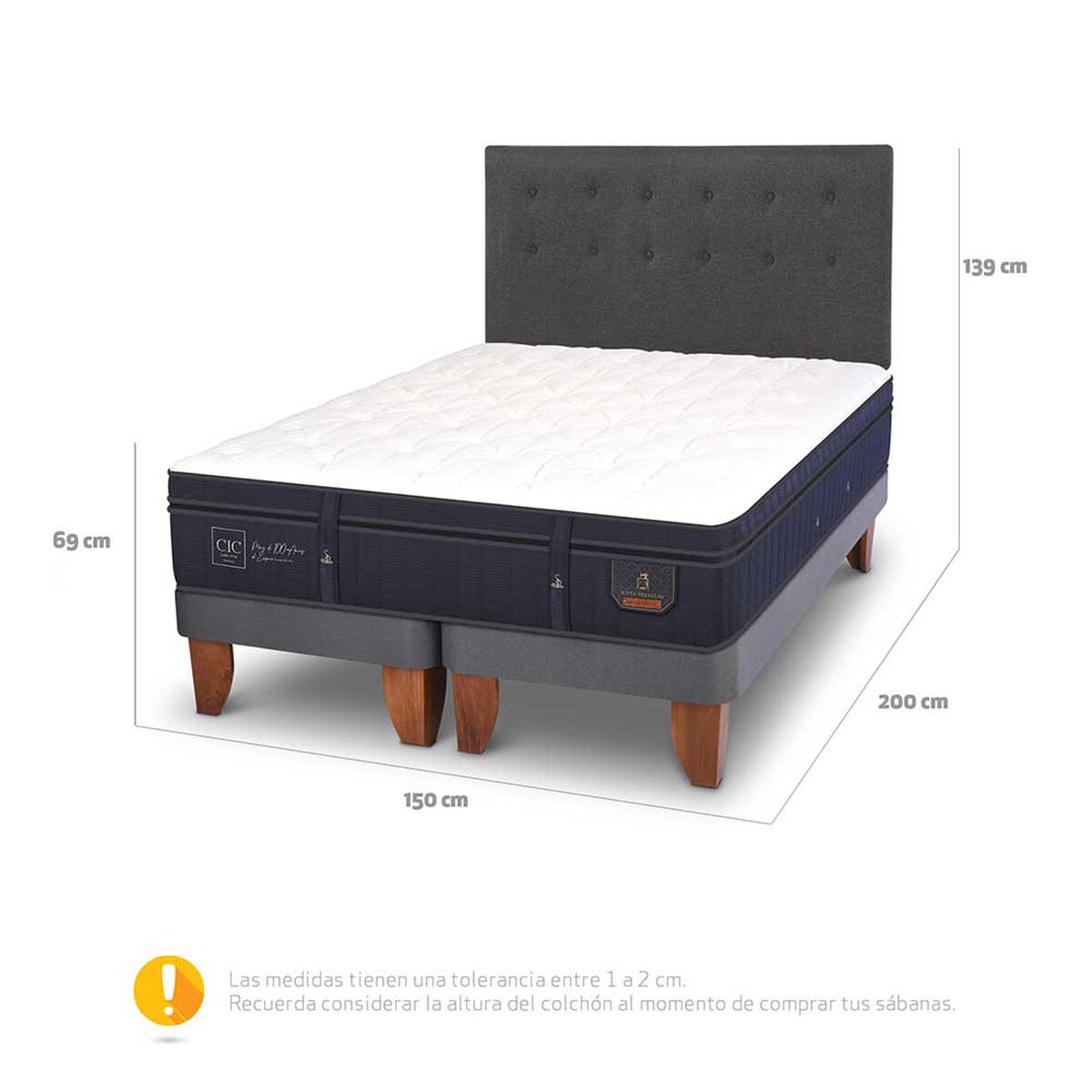 Cama Europea CIC Base Dividida 2 Plazas Súper Premium + Respaldo Eufrates
