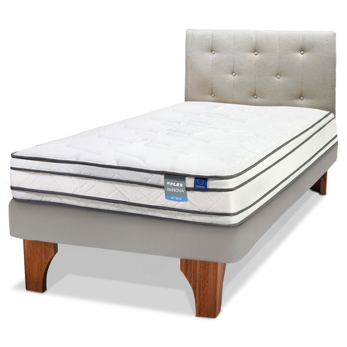 Cama Europea Flex 1,5 Plazas Innova Almendra + Respaldo Almendra C