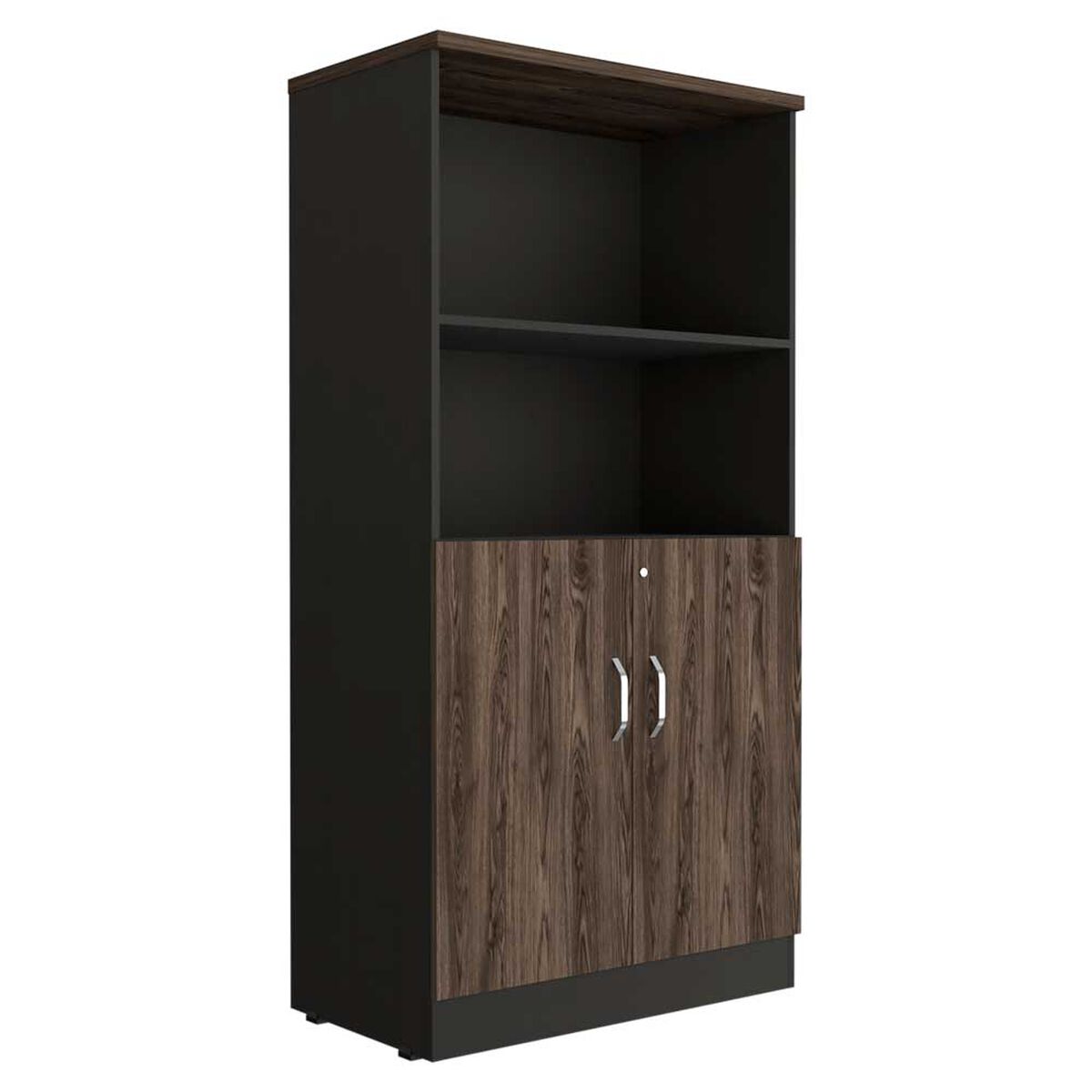 Combo Archivador 3 Cajones + Biblioteca 2 Puertas TuHome Home Office Negro Soft-Coñac