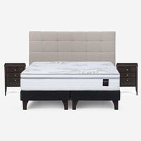 Cama Europea Rosen Base Dividida King Art 4 + Respaldo + 2 Veladores Niebla