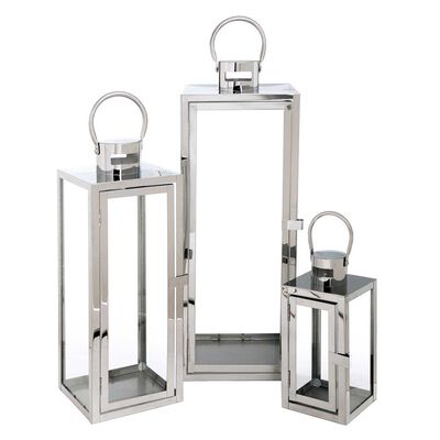 Set 3 Fanales Metal Vgo  57 x 18 cm Plateado