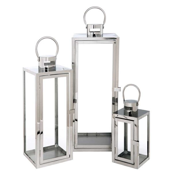 Set 3 Fanales Metal Vgo  57 x 18 cm Plateado