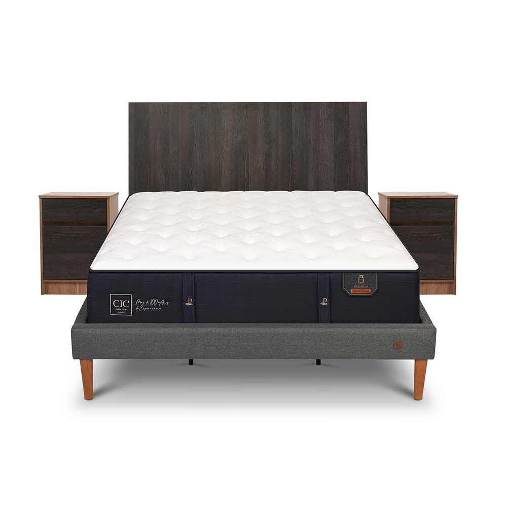 Cama Europea CIC King Premium + Respaldo + Veladores