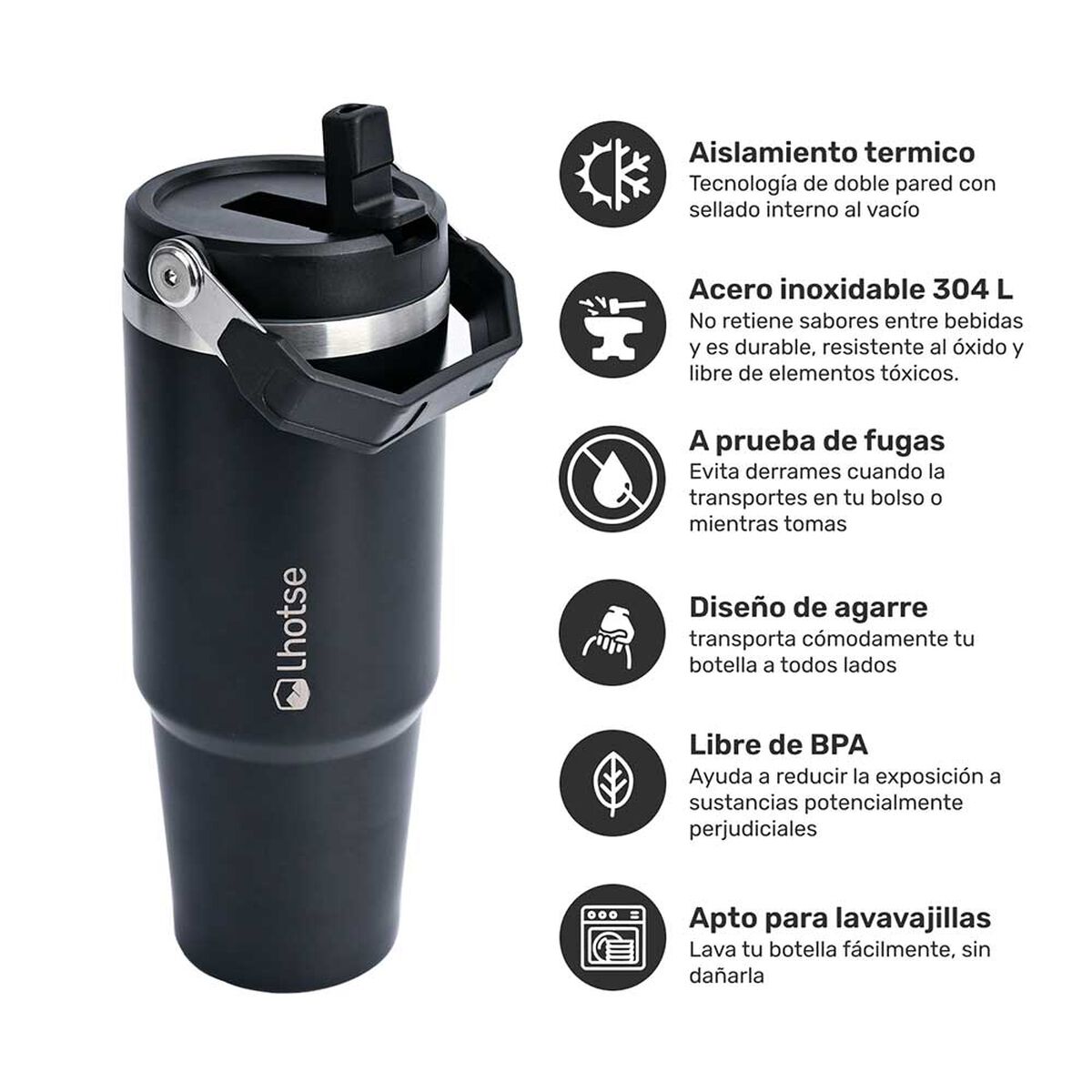 Botella Térmica Insulada Travel Mug 900ml Black Lhotse