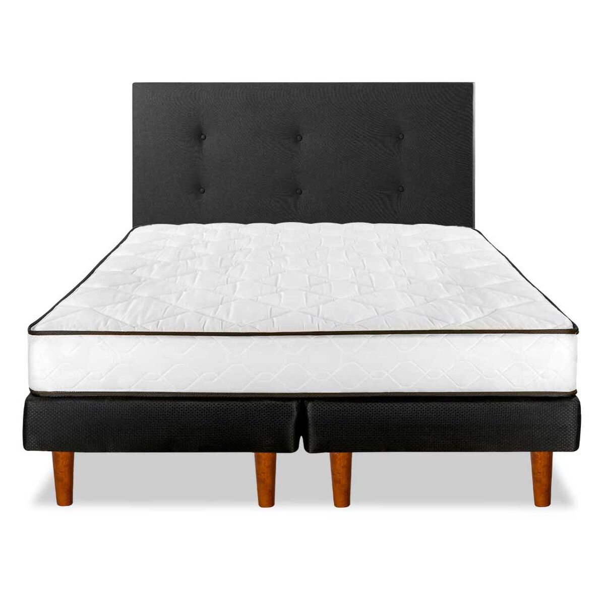 Cama Europea Flex 2 Plaza New Simple + Respaldo Royal Negro