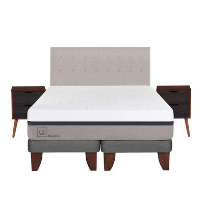 Cama Europea CIC Base Dividida King Balance + Respaldo + 2 Veladores Tigris
