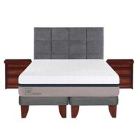 Cama Europea CIC Base Dividida King Balance + Respaldo + 2 Veladores Tamesis
