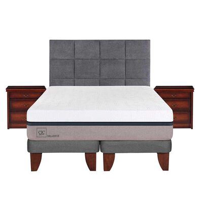 Cama Europea CIC Base Dividida King Balance + Respaldo + 2 Veladores Tamesis