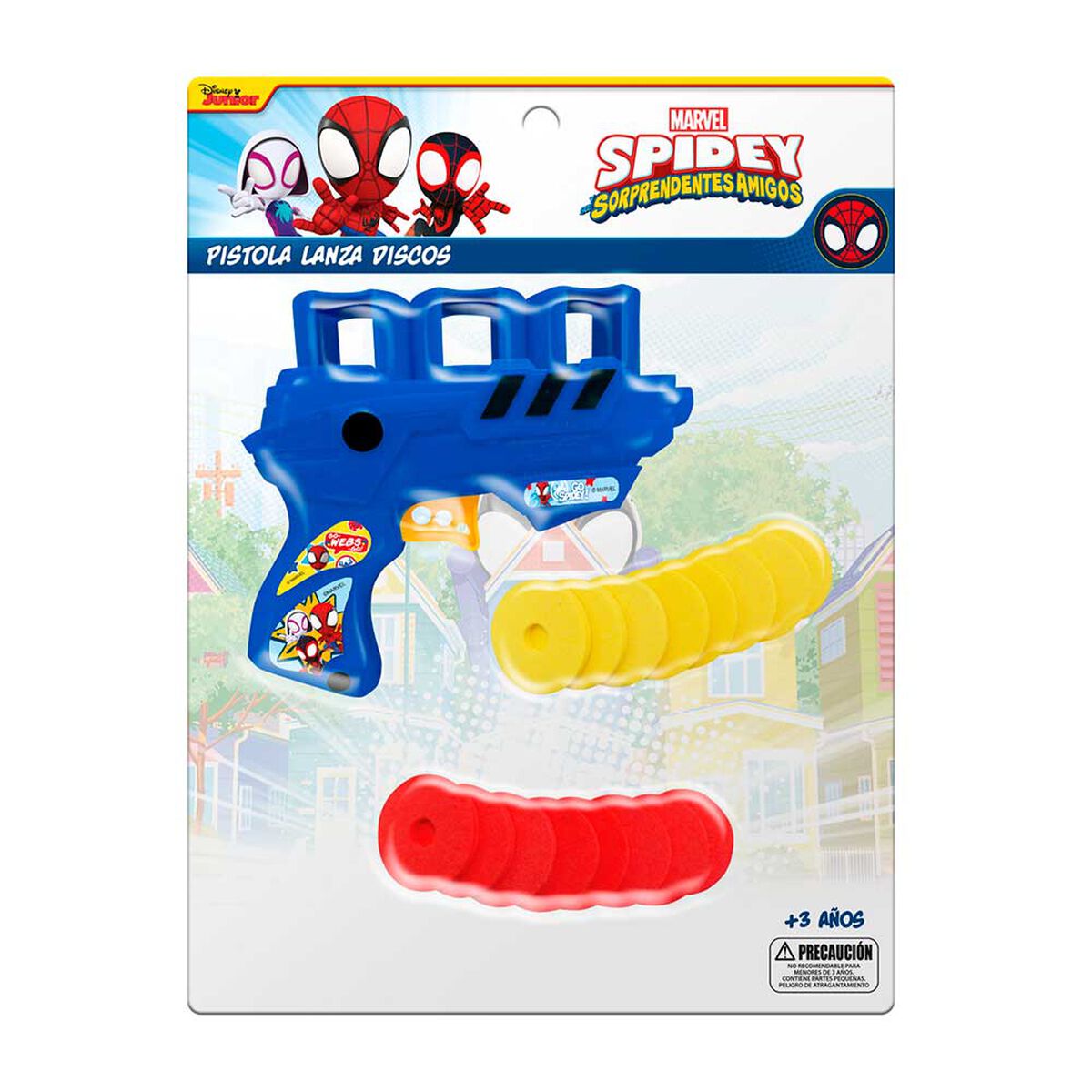 Pistola Lanza Discos En Blister Spidey Marvel