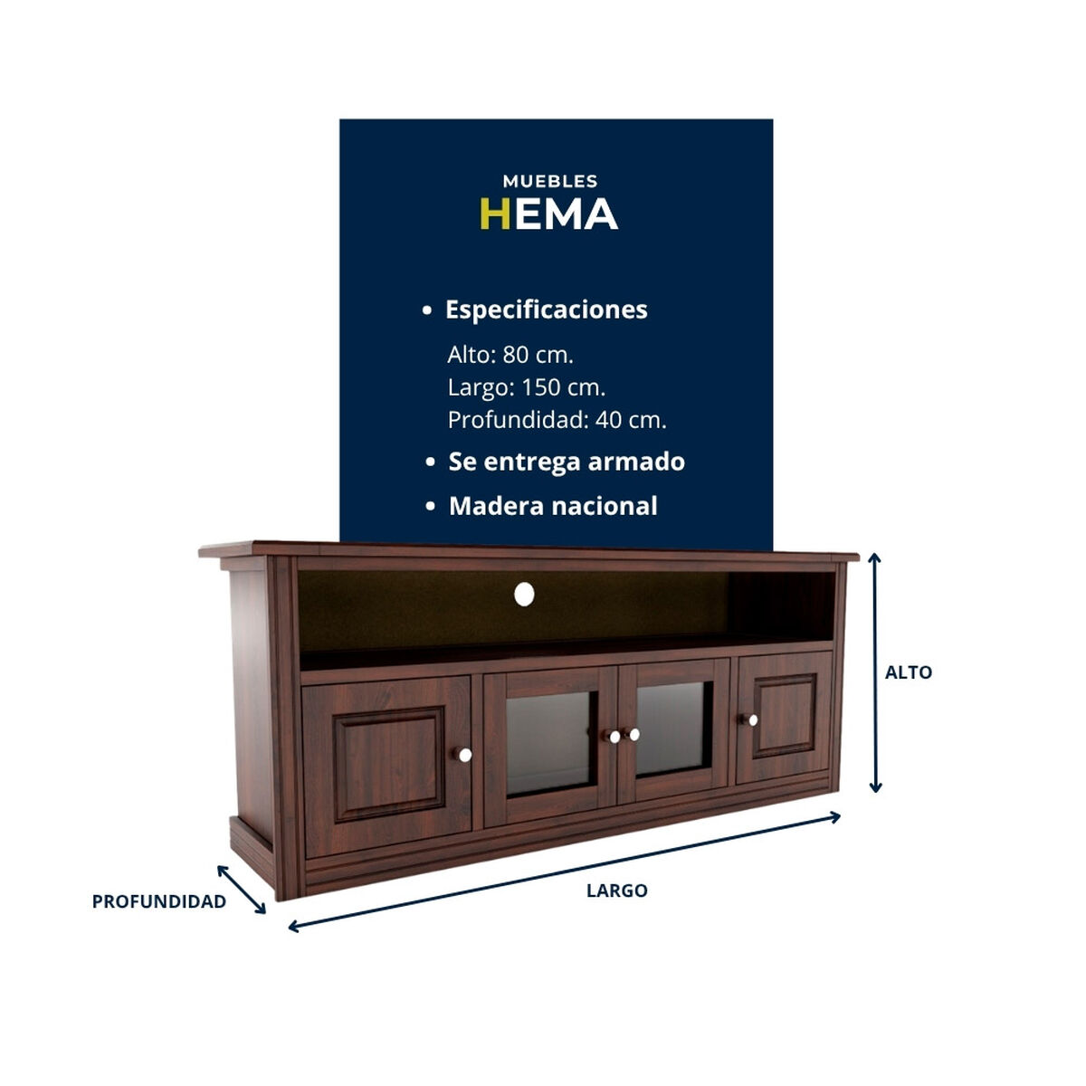Rack TV Muebles Hema Berlin Hasta 70" Chocolate Vidrio