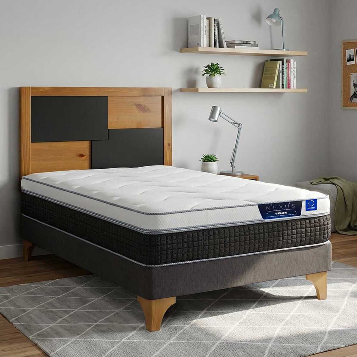Cama Europea Flex 1.5 Plazas Nexus + Respaldo Colonia