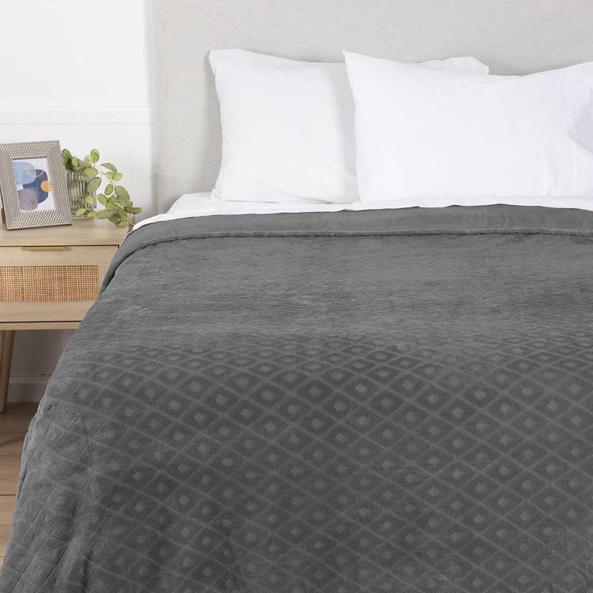 Frazada Coral Embossed Mashini 2 Plazas Liso Marengo
