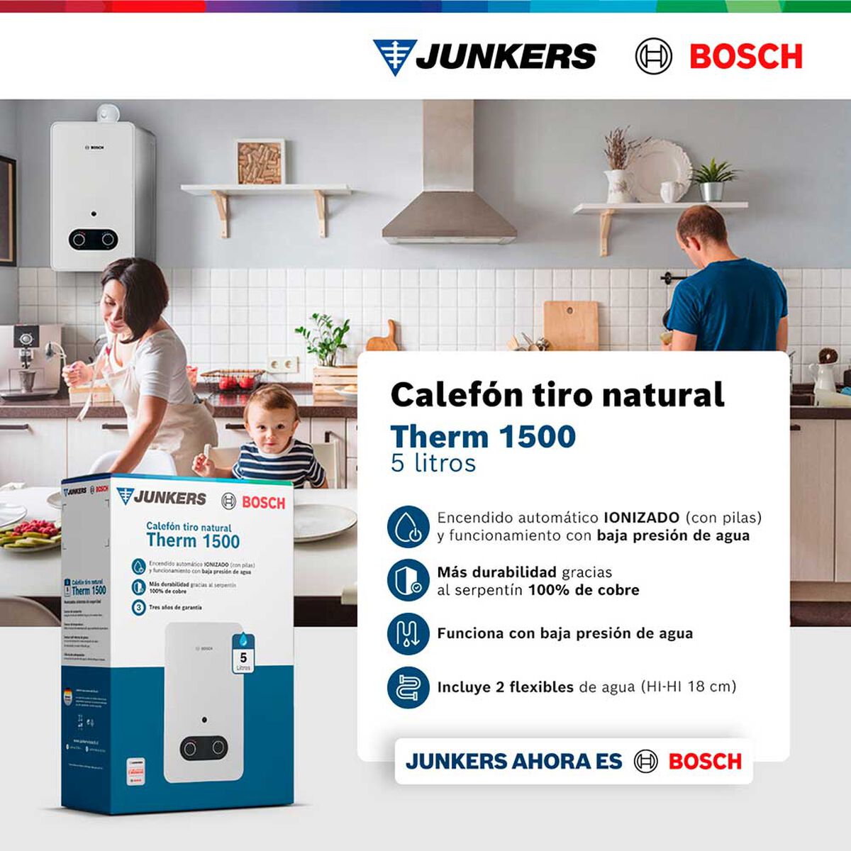 Calef&oacute;n 5 litros gas licuado tiro natural Junkers Bosch Therm 1500