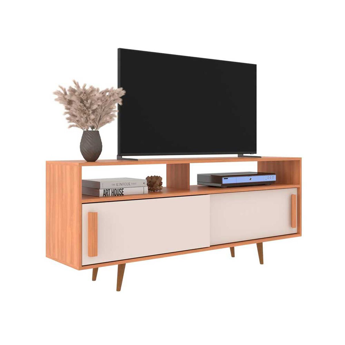 Rack Almore Belen Freijoy Off Whie y Gris Hasta 65" + Seccional