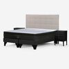 Cama Europea Rosen Base Dividida Súper King Tempo + Respaldo + 2 Veladores Issey Niebla