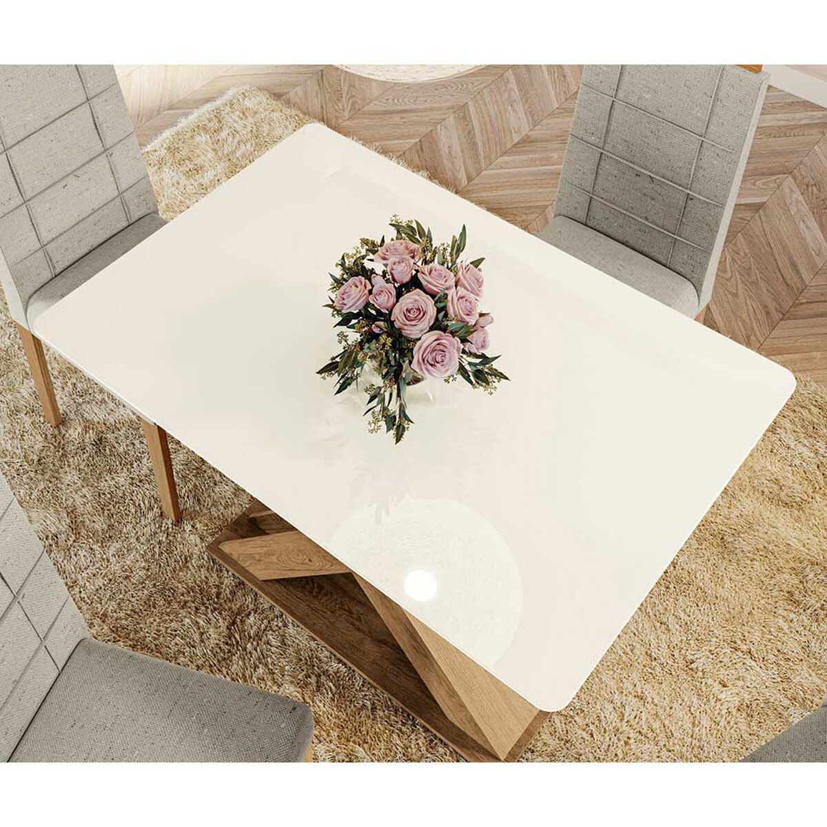 Juego de Comedor Yardas Génova 4 Sillas Off White