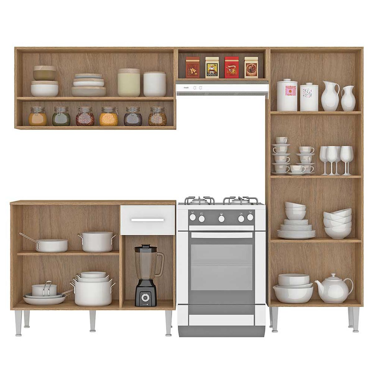 Mueble de Cocina Vekkahome Madri 9 Puertas Café