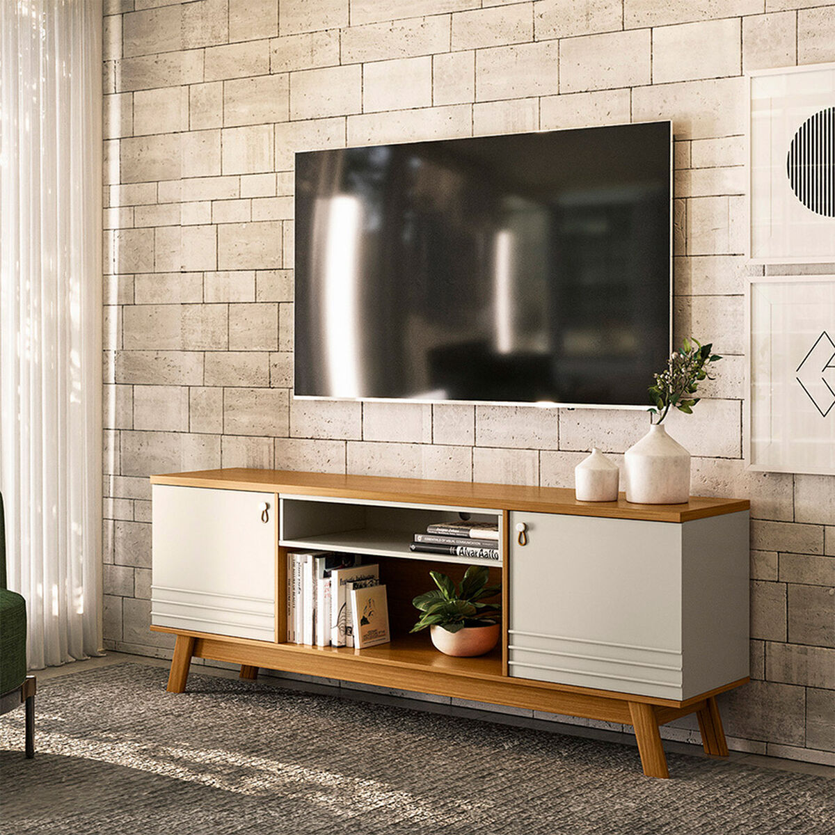 Rack TV Di Poretti Design Colorado Hasta 75" Caf&eacute; Claro