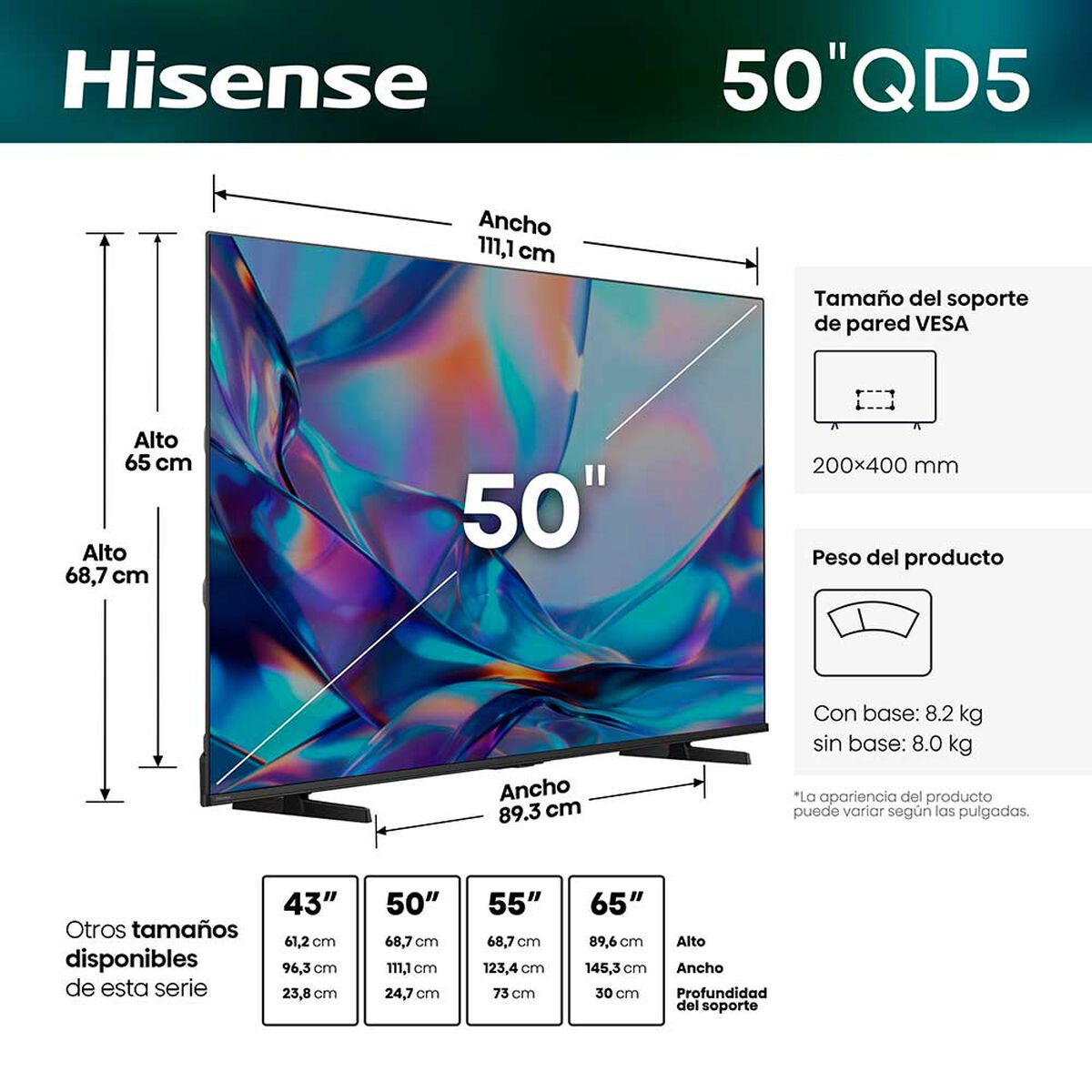 Smart TV QLED 50" Hisense 4K VIDAA 50QD5SV
