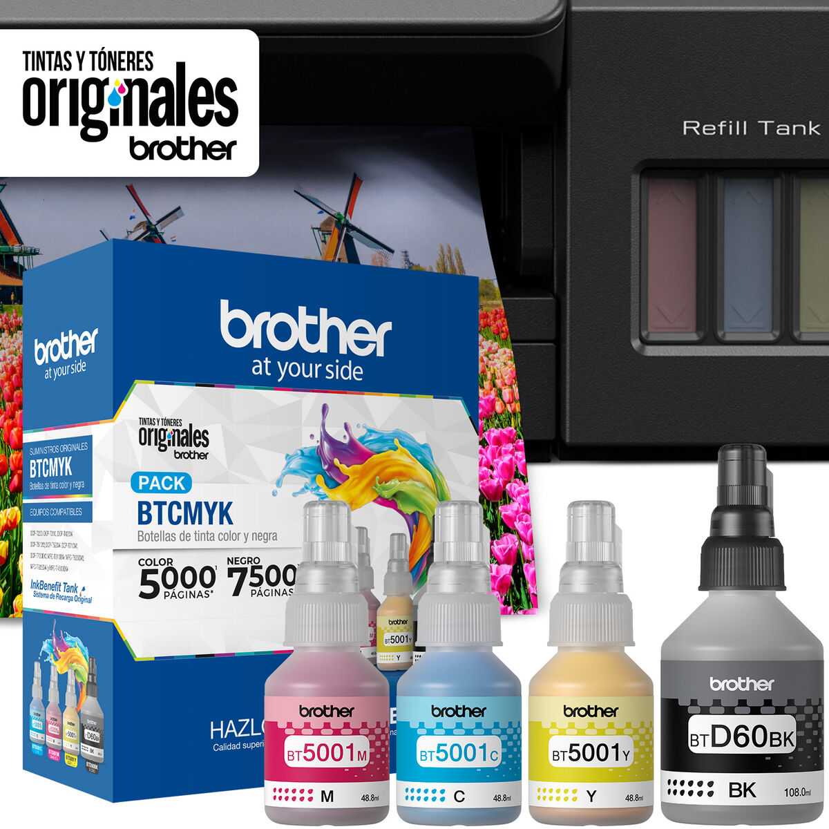 Pack Tintas Brother Botellas BTCMYK Negro - ​​Cyan - Magenta - Amarillo
