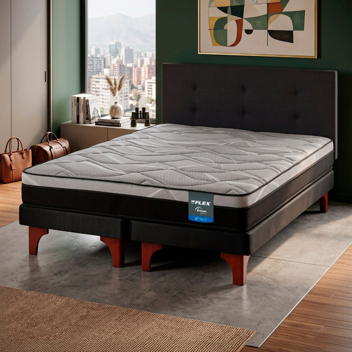 Cama Europea Flex 2 Plazas Dream Pro Box B/D + Respaldo Royal Negro