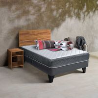 Combo Cama Europea Celta 1,5 Plazas Atlantis Black + Set Maderas Casanova Nogal + Set Textiles + Almohada