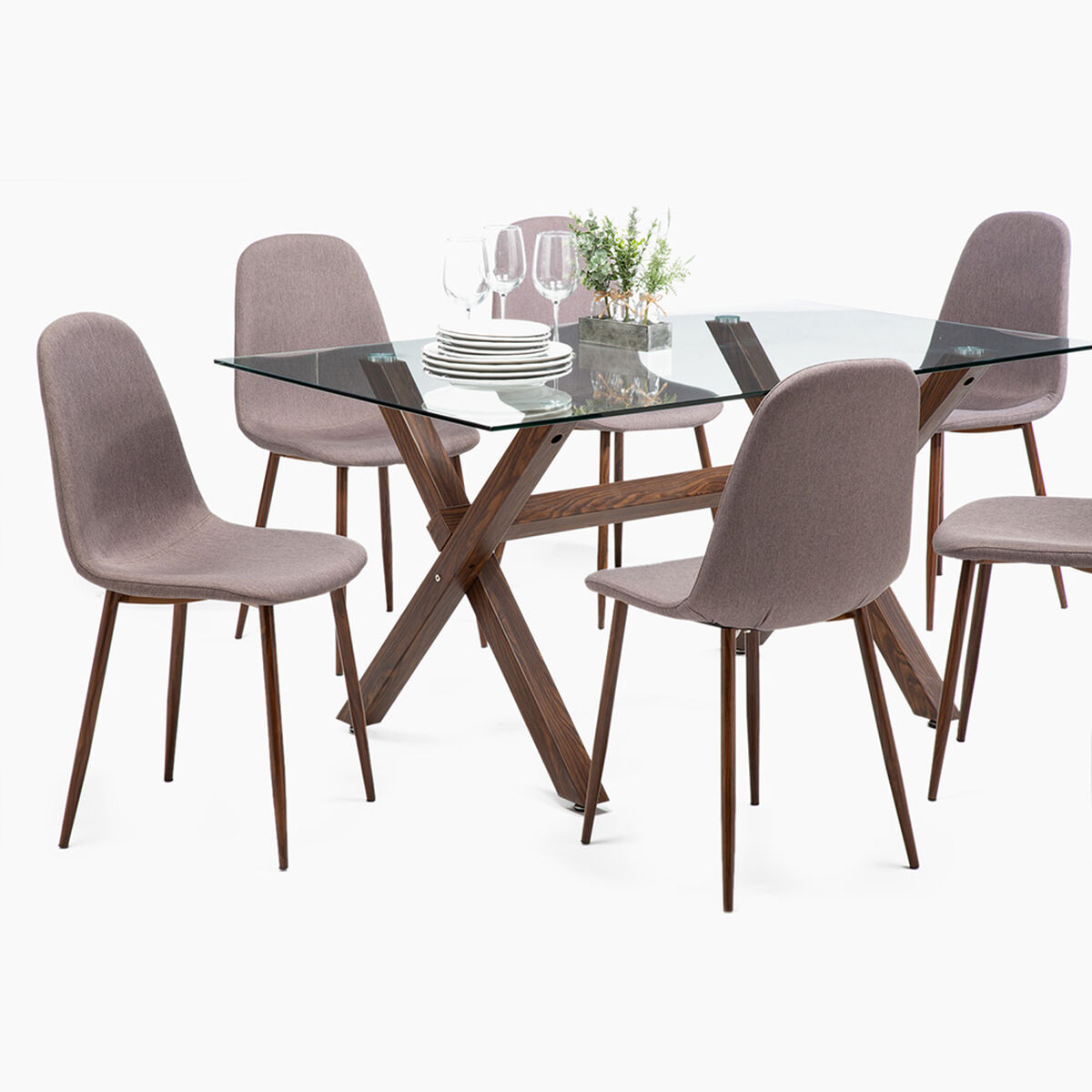 Juego de Comedor Spazzio Cross Nogal 6 Sillas