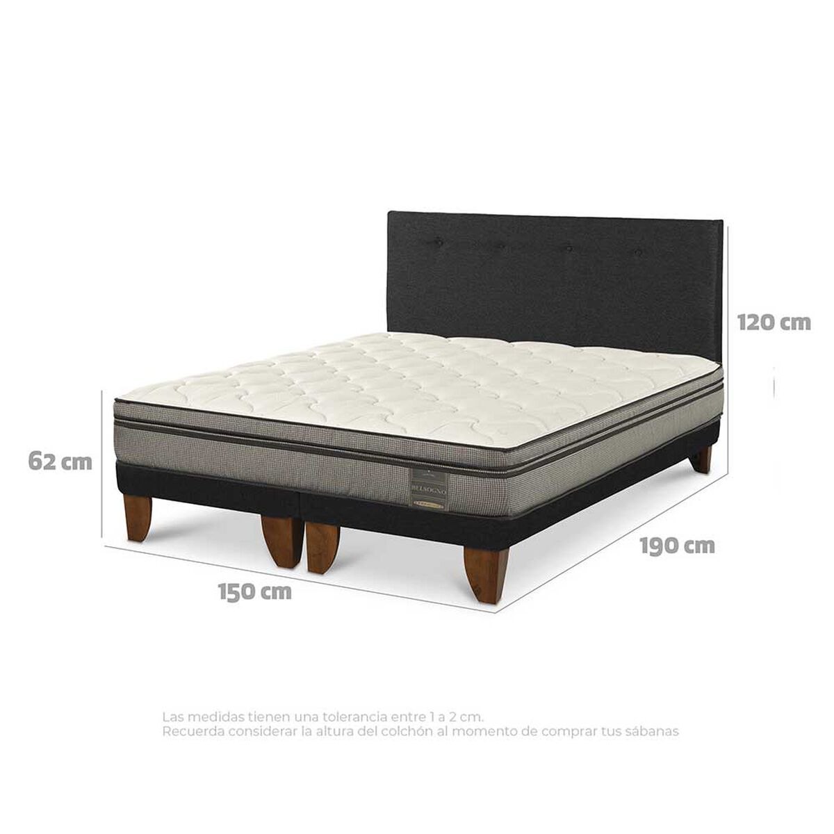 Cama Europea Base Dividida Belsogno 2 Plazas Signature + Respaldo Black
