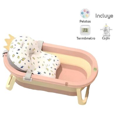 Bañera Plegable con Termómetro Cojin y más Accesorios Rosada