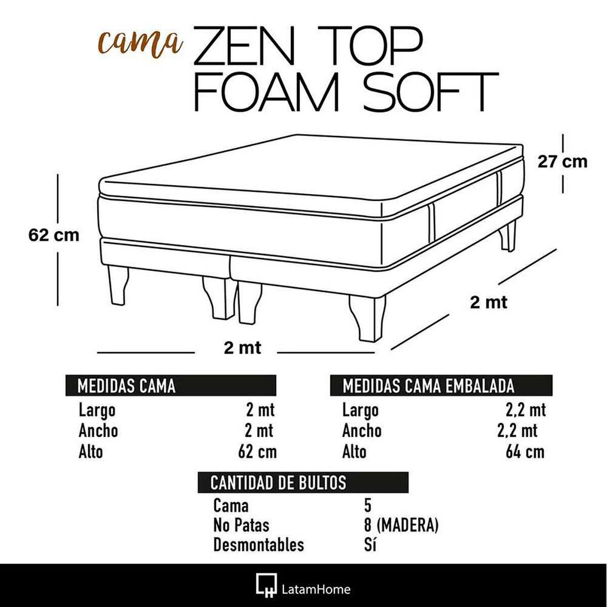 Cama Europea Latam Home Base Dividida S&uacute;per King Zen Top Foam Soft Velvet Negro