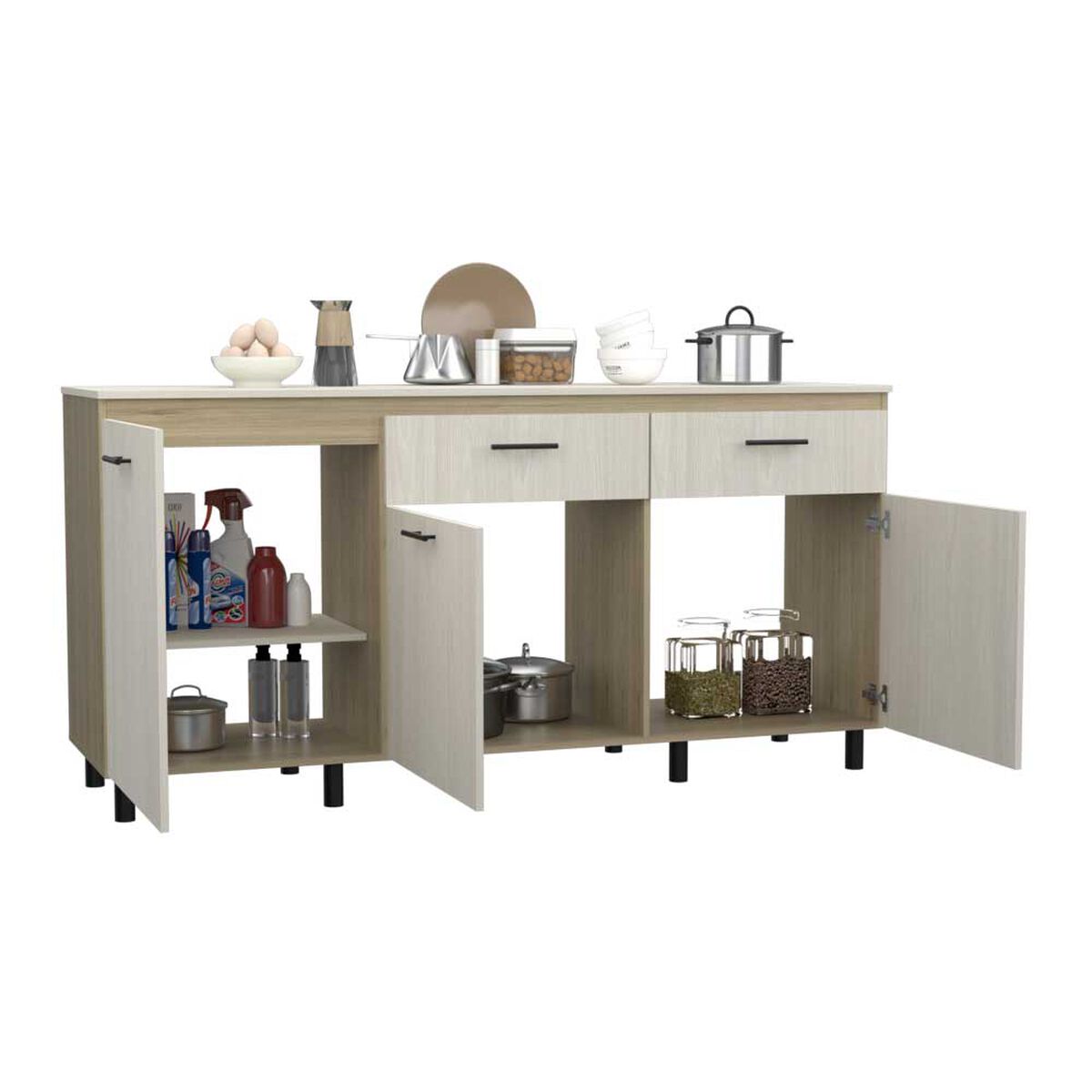 Mueble de Cocina Inferior TuHome Gante 2 Puertas 2 Cajones Rovere Niebla