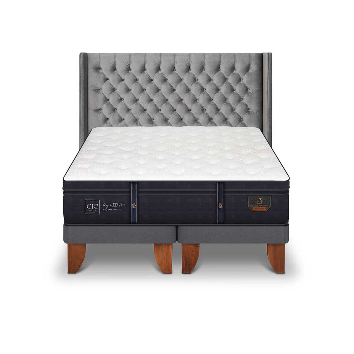 Cama Europea CIC Base Dividida King Grand Premium + Respaldo Sesia