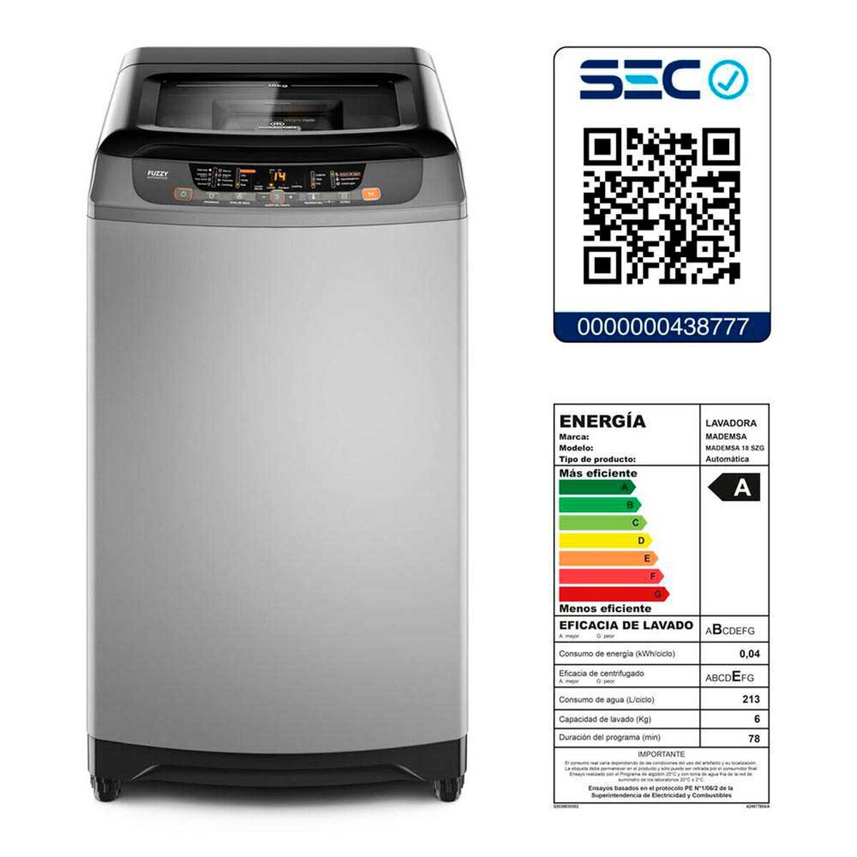 Lavadora Autom&aacute;tica Mademsa 18 SZG 18 kg.