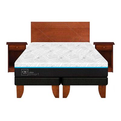 Cama Europea CIC Green Infinity 2 Plazas + 1 Respaldo + 2 Veladores Villarrica