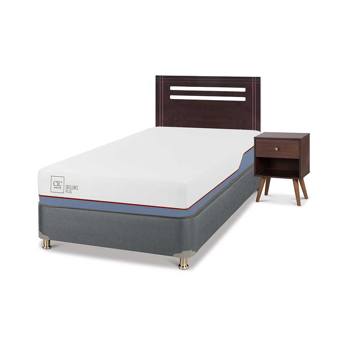 Cama Americana CIC 1,5 Plazas Excellence Plus + Respaldo + 1 Velador Munich