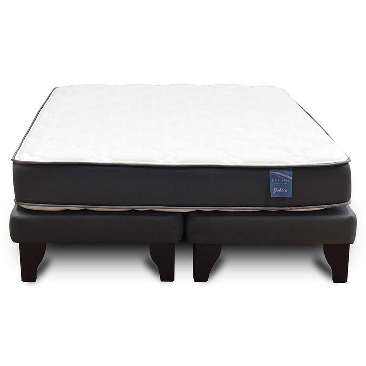 Combo Cama Europea Dreams Base Dividida 2 Plazas Dublin + Respaldo + 2 Veladores + Set Textiles + Pack 2 Almohadas