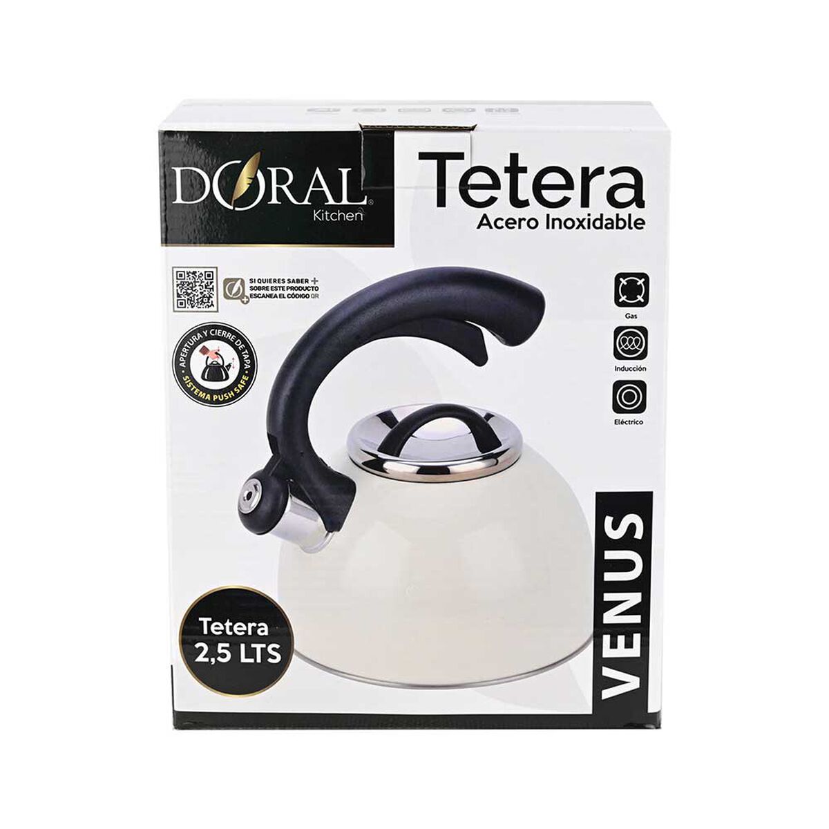 Tetera Acero Inox. Doral Venus 2.5 Lts Marfil