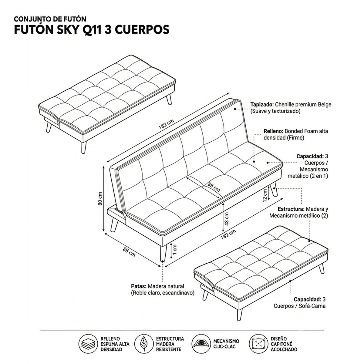 Fut&oacute;n Mons Sky Q11 3 Cuerpos Beige
