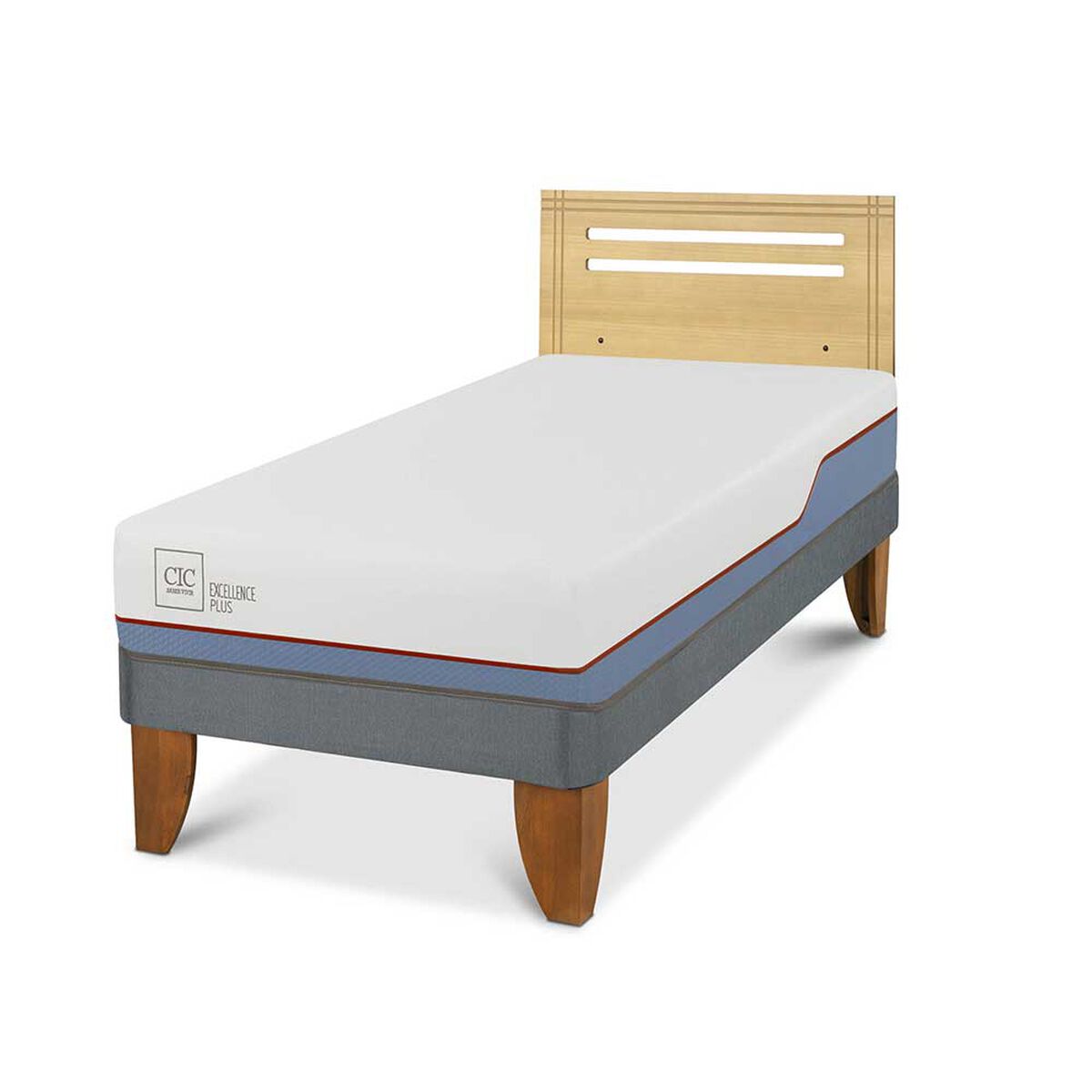 Cama Europea CIC 1,5 Plazas Excellence Plus + Respaldo Munich Mostaza