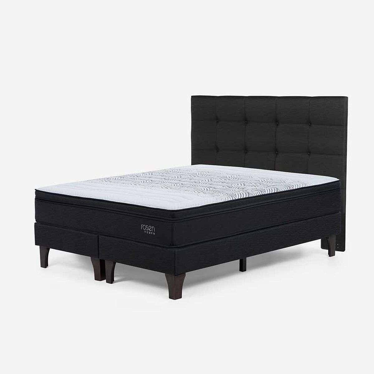 Cama Europea Rosen Base Dividida 2 Plazas Tempo + Respaldo Issey Grafito