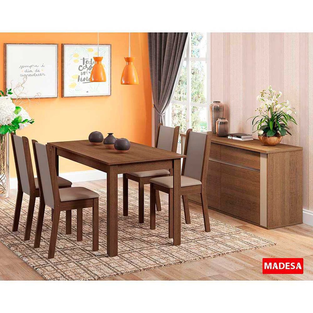 Juego de Comedor Vekkahome Pia Leone 4 Sillas Caf&eacute;