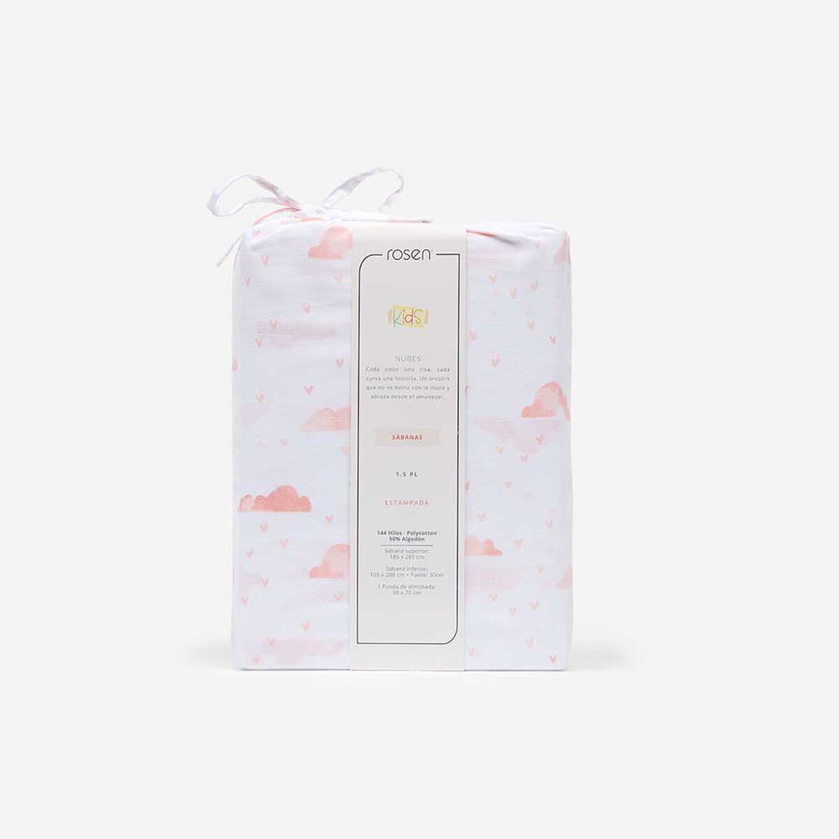 Juego de S&aacute;banas Rosen 1,5 Plazas Kids Nubes Rosa