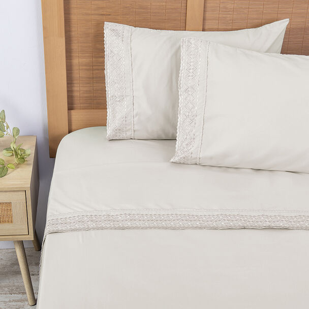 Juego de Sábanas Plumetti 2 Plazas Estampado Beige